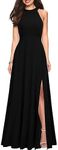 WOOSEA Women's High Neck Sleeveless A-Line Split Evening Cocktail Long Dress, Black, Medium