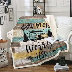 RV Camper Blanket 90"x90",Camping Throw Blanket Camping Decor,RV Travel Car Camping Fleece Blanket,Hand Drawn Wooden Plank Grunge Vintage Bed Blanket Camping Accessories for Inside Teal Yellow