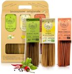 Morelli Gourmet Pasta Italian Gift Basket From Italy - Tricolor Pasta Linguine Set - Red Chili, Garlic & Basil, and Lemon Pasta - Tricolored Organic Pasta from Italy, Made in Italy (3x 8.8 Ounce)