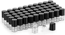 50 Pack 1ml Clear Glass Sample Vials For Essential Oils,Empty Glass Roller Bottle With Stainless Steel Roller Ball 1/4 Dram Glass Vials Perfume Roll On container-Funnel,Opener,Dropper Included