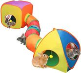 YUEPET Rabbit Tunnel and Cube Collapsible Tent Bunny Interactive Crinkle Tunnel Toys Small Animal Hideout with Play Ball for Dwarf Rabbit Bunny Guinea Pig