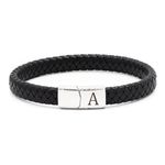 HAYOUWAY Mens Leather Bracelet with Initial Letter Bracelet, Valentines Gifts for Him Her Men Boyfriend Braided Black Leather Bracelet with Engraved Stainless Steel Magnetic Clasp Bracelets for Women