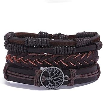 LORJE Mix 3 Wrap Men Bracelets, Hemp Cords Wood Beads Ethnic Tribal Bracelets Cuff Bracelets , Leather Wristbands Cool Bracelets (BROWN)