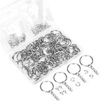 150PCS Key Chain Rings Kit, 2.5cm Key Chain Rings, Includes 50pcs Key Chain Rings with Chain, 50pcs Jump Ring and 50pcs Screw Eye Pins, for Crafts and Jewellery Making Key Chain Making Hardware Supplies