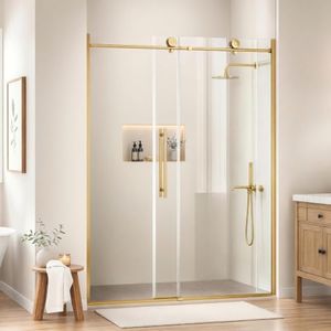 WinZo Frameless Shower Door 56-60 in W x 75 in H, Sliding Shower Door with 5/16"(8mm) Clear Tempered Glass Shower Doors, Easy to Clean Bathroom, Silent Soft-Close Design, Brushed Gold