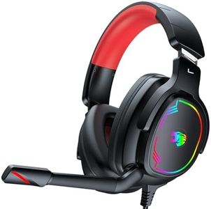 Jimonyer Gaming Headset for PC/PS4/PS5/Xbox One/Switch, Stereo Surround Sound Gaming Headphones with Noise Canceling Flexible Mic, Computer Headset with 3.5mm Jack & RGB Light(Red)