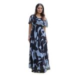 Rupansh Creation Georgette Long Maxi Dress Printed Gown for Wedding, Party, Anniversary, Birthday (Black-Blue, XL)