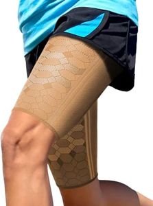 Sparthos Thigh Compression Sleeves (Pair) – Quad and Hamstring Support – Upper Leg Sleeves for Men and Women – Made from Innovative Breathable Elastic Blend – Anti Slip (XX-Large, Desert Beige)