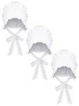 Newcotte 3 Pieces Women's Bonnet Colonial Hat Mob Bonnets White Bonnet Adult Handmaids Costume with Adjustable Straps