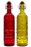 Machak Flower Crysta Glass Water Bottle For Kitchen 1 ltr, Assorted Color (Set of 2)