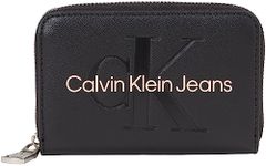 Calvin Klein Jeans Women Wallet Sculpted Med Zip Mono Klein, Black (Black with Rose), One Size