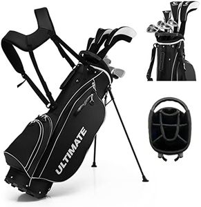 Costway Men's Complete Golf Clubs Package Set 10 Pieces, Includes 460cc Alloy Driver, 3# Fairway Wood, 4# Hybrid, 6#, 7#, 8#, 9# & P Irons, Free Putter, Stand Bag, Regular Flex, Golf Clubs (Black)