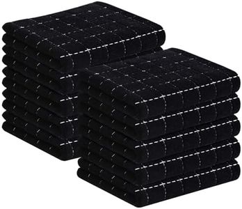 Homaxy 100% Cotton Terry Kitchen Towels(Black, 13 x 28 Inches), Checkered Designed, Soft and Super Absorbent Dish Towels, 10 Pack