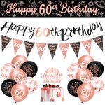 Womens 60th Birthday Decorations Black Rose Gold 60th Birthday Party Decorations 16 Pack Women Happy 60th Birthday Banner Bunting Kit by Sheinly