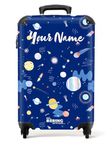 NoBoringSuitcases.com® Children's Luggage Kids Suitcase for Boys - Personalised Lightweight Cabin Suitcase on Wheels - Blue Starry Sky and Planets - 55x40x20cm - Hard Shell Trolley - 20" - 10kg