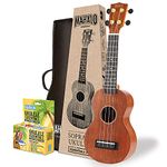 Mahalo Java Series Soprano Ukulele Beginners Kit - Ukulele for Kids & Adults with Guide, Carry Case, Clip-on Tuner, Spare String Set & Picks, 'Learn 2 Play' Instruments Bundle, Brown