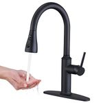 Lairuier Kitchen Faucet, Single Handle Pull Out Sprayer Sink Faucet, Lead-Free Stainless Steel Kitchen Sink Faucets 360 Swivel Modern Matte Black Pull Down Head Commercial Faucets with Deck Plate