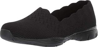 Skechers Women's Seager-Stat-Scalloped Collar, Engineered Skech-Knit Slip-on-Classic Fit Loafer, Black/Black, 8 W US