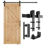 6FT Heavy Duty Sturdy Sliding Barn Door Hardware Kit, 6ft Double Rail, Black, (Whole Set Includes 1x Pull Handle Set & 1x Floor Guide) Fit 36" Wide Door Panel (I Shape Hanger)