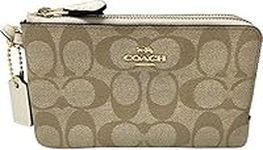 COACH Women's Double Zip Wristlet, Im/Light Khaki/Chalk, Small