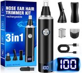 Rechargeable Nose Hair Trimmer for Men and Women, 3-in-1 Professional Painless Eyebrow and Facial Hair Trimmer, IPX7 Waterproof Nose Trimmer with Dual Edge Blades,Nose Hair Trimmer for Easy Cleansing