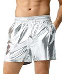 Casey Kevin Men's Metallic Shorts Reflective Rave Shorts with Pockets, CK3112-Silver, XL