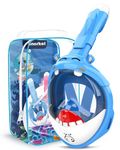 Dancial Snorkel Mask for Kids, 180° Panoramic View Full Face Diving Mask Free Breathing Snorkeling Mask, Safe, Anti-Fog, Anti-Leak Snorkel Set, Dry Top Swimming Mask Gift for Kids 4-12 Blue