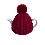 Small Red Knitted Tea Cosy with Pompom, Fits 1-2 Cup teapot