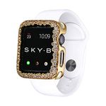 SKYB 18K Yellow Gold Plated Champagne Bubbles Jewelry-Style Apple Watch Case with Zirconia CZ Border - Small (Fits 38mm iWatch)