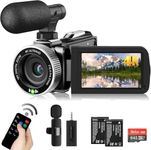 Video Camera Camcorder 4K 48MP 60FPS YouTube Camera with Wireless Lavalier Microphone for Vlogging, Ultra HD 3 Inch Screen 18X Digital Zoom Video Recorder Camera with 64GB SD Card, Remote Control