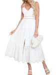 BerryGo Women's Embroidery Pearl Button Down Dress V Neck Spaghetti Strap Maxi Dress, White, 4-6