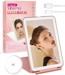 Rechargeable 1200mAh Travel Mirror with 72 Led Lights, 3 Color Lighting, Dimmable Touch Screen, Portable 1X Vanity Mirror with 3X Magnifying Mirror, Tabletop LED Folding Cosmetic Mirror(Pink)