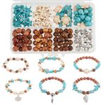 SUNNYCLUE 1 Box 6 Sets Ocean Bracelet Making Kit Sea Turtle Beads Turtle Charm Starfish Charms Wood Beads Summer Ocean Beads Sea Animal Beads Blue Turquoise Shell Beads for Jewellery Making Kits
