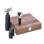 WMF Baric Sommelier Wine Set 3 Piece Corkscrew, Foil Cutter, Bottle Stopper in Walnut Wood Box, Black