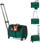 Paw Ballet Cat Carrier with Wheels, Foldable Airline Approved Dog Cat Carrier with Wheels for Cat Dog Under 20 lbs, Rolling Cat Carrier Travel Bag with Telescopic Handle for Walking Travel Vet Visits