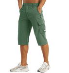 MAGCOMSEN Cargo Shorts Men Summer Long Shorts Outdoor Cycling Shorts Baggy Sport Short Pants Hiking Camping Climbing Shorts with Zip Pockets Light Green, 32