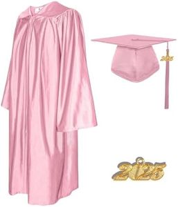 GradPlaza Shiny Graduation Cap and Gown 2025 Year Charm Tassel Set Pink Cap and Gown for Middle High School College Adult Size 48