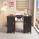 Manicure Table, Nail Table Station with Electric Dust Collector, Moveable Nail Tech Desk with 4 Drawers & 8 Lockable Wheels, MDF Nail Art Workstation for Home Spa Beauty Salon Double Door