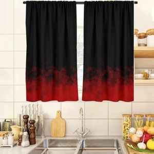 zokyer Red and Black Kitchen Curtains Abstract Boys Mens Gothic Anime Modern Cool Small Short 27.5" W x 39" L Window Treatment Tiers for Bedroom Living Room Bathroom 2 Panels Rod Pocket Drapes