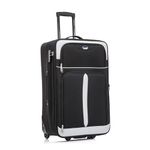 Aerostar Large 29” Lightweight Softshell Expandable Suitcase, Check in Luggage 2 Corner Wheels with Integrated Combination Lock (Black/Grey, 100 litres)