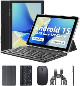 Android 15 Tablet 10 Inch, 18GB RAM+128GB ROM/2TB Expandable, 2 in 1 Tablets with Keyboard Case Mouse Stylus, 2.0GHz Quad-core Processor, 1280*800 IPS HD Screen, 5G WiFi 6 BT 5.0, 8MP Camera Tablet PC