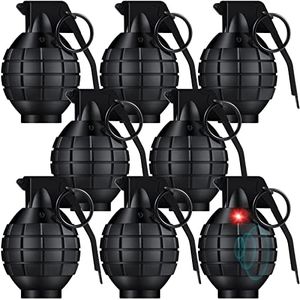 Sratte 8 Pcs Plastic Toy Hand Grenades Fake Grenade with Realistic Sound Effects and Flashing Light, Christmas Toys Military Toys for Pretend Army Role Play Prop Xmas Gifts(Black)