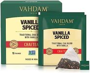 VAHDAM, Vanilla Chai Tea Bags (15 Count) High Caffeine, Non GMO, Gluten Free | Individually Wrapped, Full-bodied & Malty | No Artificial Flavor | Blended w/Vanilla, Cappuccino & Exotic Spices