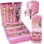 Leeche Carrying & Display Case for Dolls Compatible with LOL OMG Dolls&All Dolls,Clear View Hanging Dolls House,Easy Carrying Storage Organizer(Dolls Not Includ )