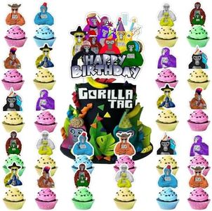 25pcs Gorilla Tag Cake Decorations with 24pcs Cupcake Toppers, 1pcs Cake Topper for Gorilla Tag Birthday Party Supplies