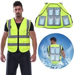 Cooling Safety Vest with 20Pcs Ice Packs - Ice Cooling Vest for Men Women Cool Vest for Hot Weather Work, Fluorescent Green, Large