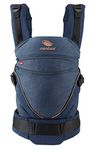 manduca XT Baby Carrier, Adjustable Seat, Expands from Newborn to Toddler Carrier, Organic Cotton Baby Sling with 3 Carrying Options, Denim Blue/Toffee