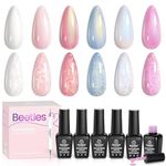 Beetles Pearl Gel Nail Polish Set 6 Colors Pearlescent Shell Glitter White Pink Blue Shimmer Mermaid Nail Gel Polish Soak Off Uv Led Gel Polish Swirl Thread Effect DIY Manicure Art