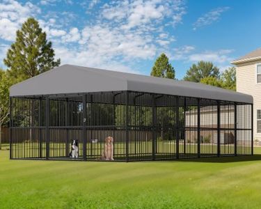 Jocisland 10x20x6.5 FT Outdoor Dog Kennel, 2 Doors, Waterproof Roof