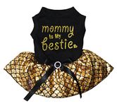 Petitebella Puppy Clothes Dress Mommy Is My Bestie Black Shirt Gold Mermaid Tutu (Medium)
